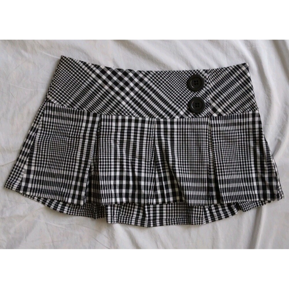Fredrick's of Hollywood Plaid Mini Skirt Pleated Black White Academia Size 4